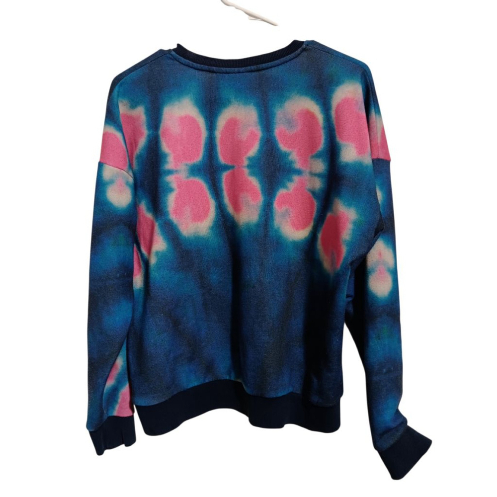 Adidas Blue Pink Tie-Dye Trefoil Logo Crew Neck Sweatshirt - Picture 5 of 8